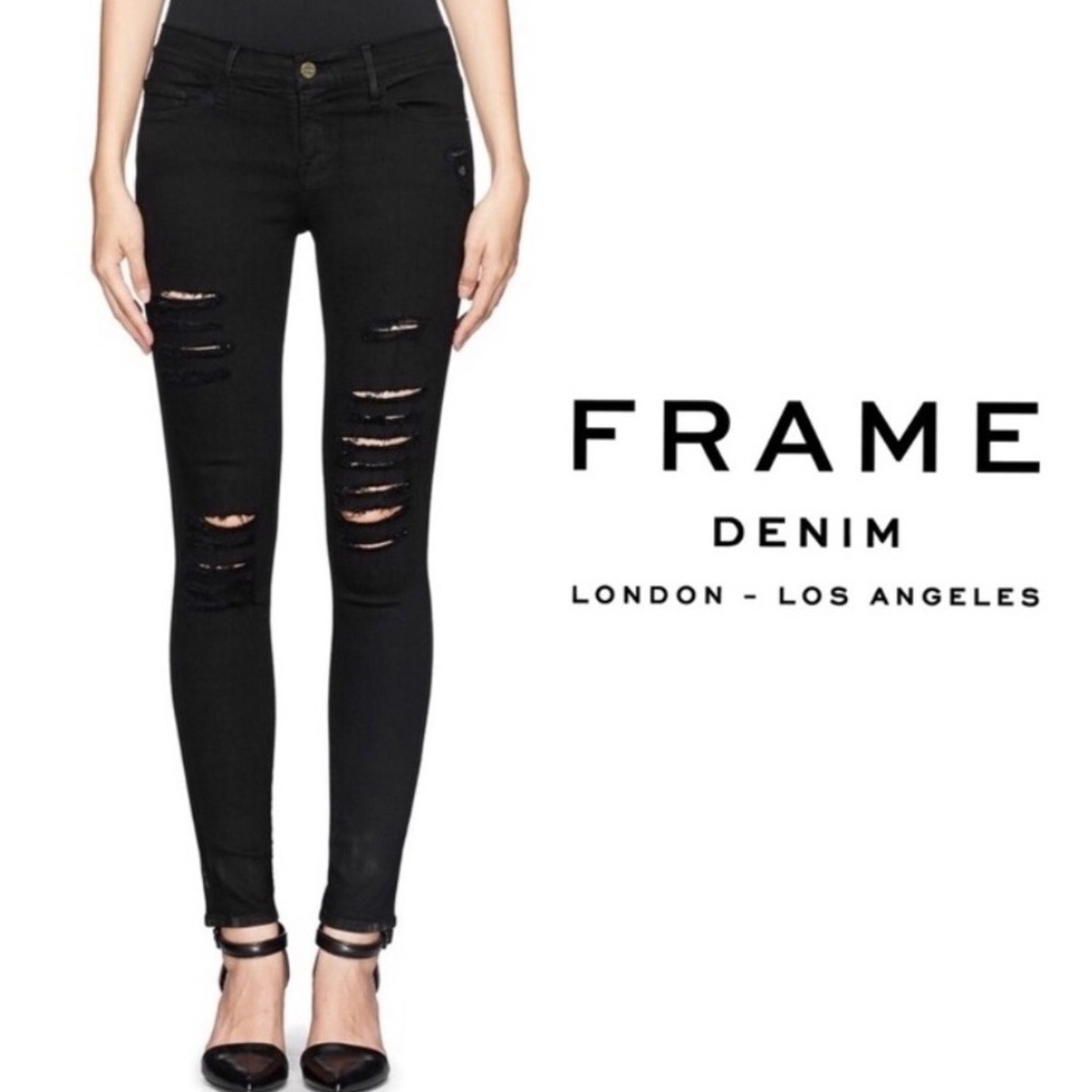 Frame Denim - le skinny de Jeanne black ripped jeans (size 27)